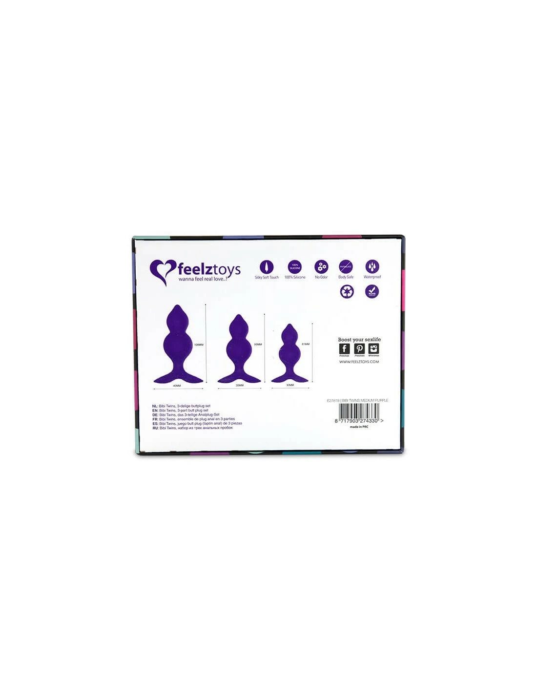 Feelztoys Bibi Twin Buttplugset 3st. Paars - Afbeelding 4