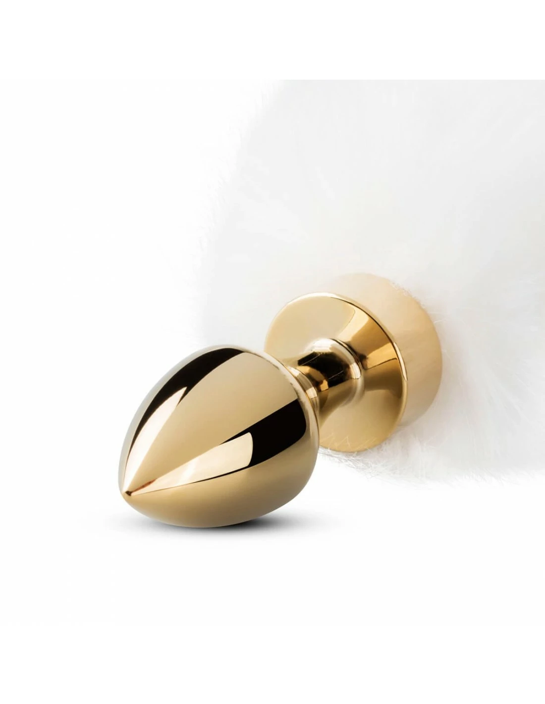 White Label Kleine Goudkleurige Buttplug Met Witte Vossenstaart - Afbeelding 2