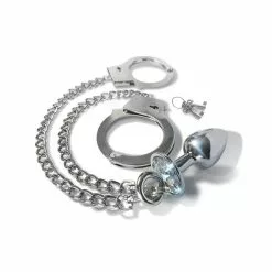 Global Novelties Nixie Metal Butt Plug & Handcuffs Set Silver