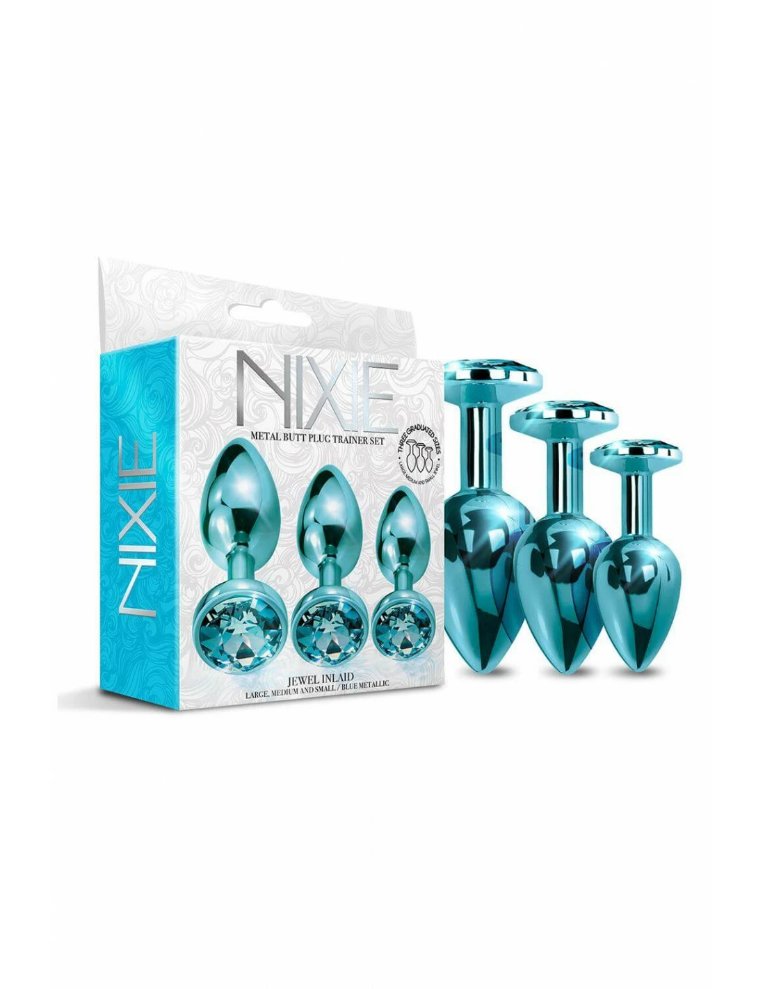 Global Novelties Nixie Metal Butt Plug Trainer Set Blue Metallic - Afbeelding 3