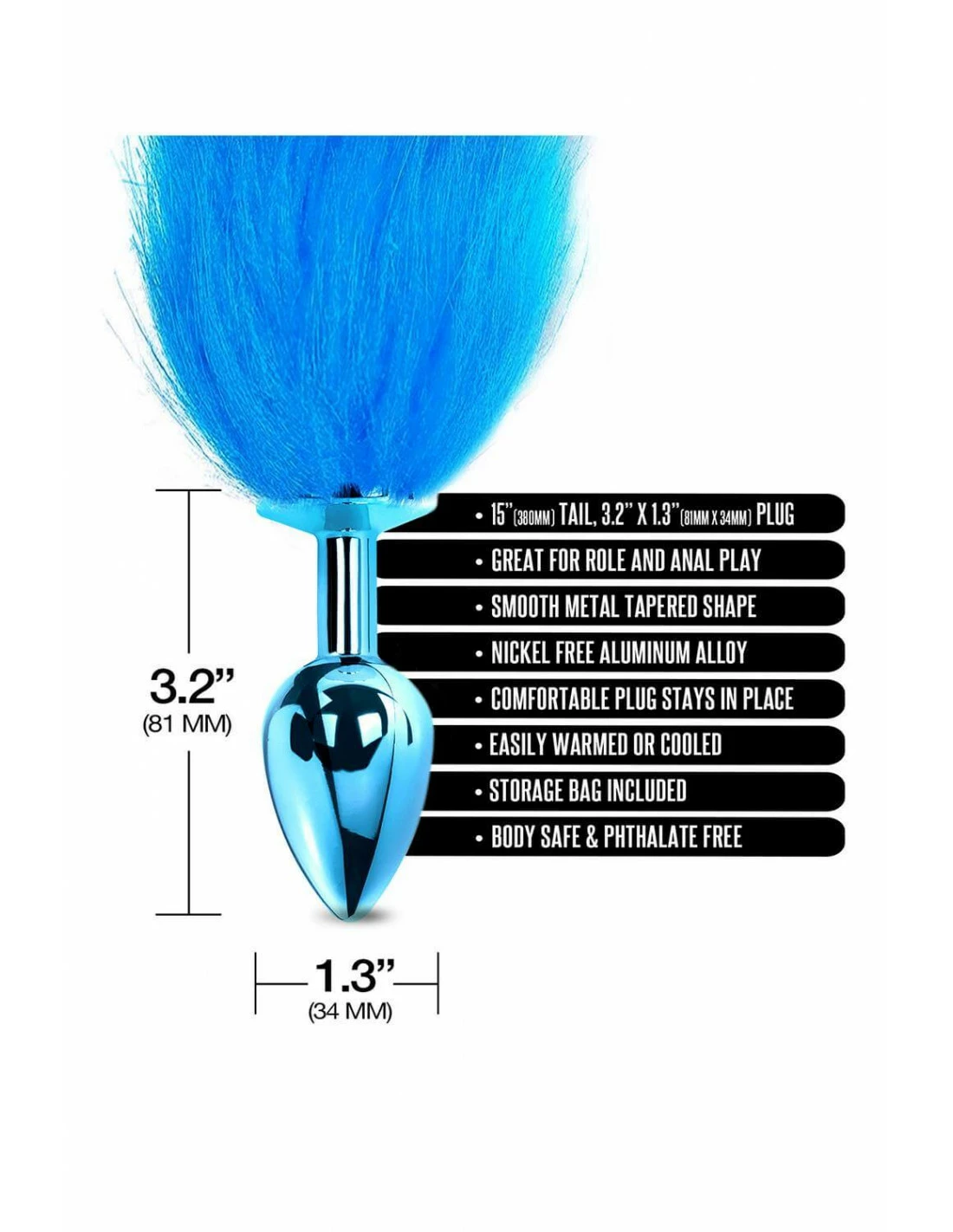 Global Novelties Nixie Metal Butt Plug With Ombre Tail Blue Metallic - Afbeelding 2