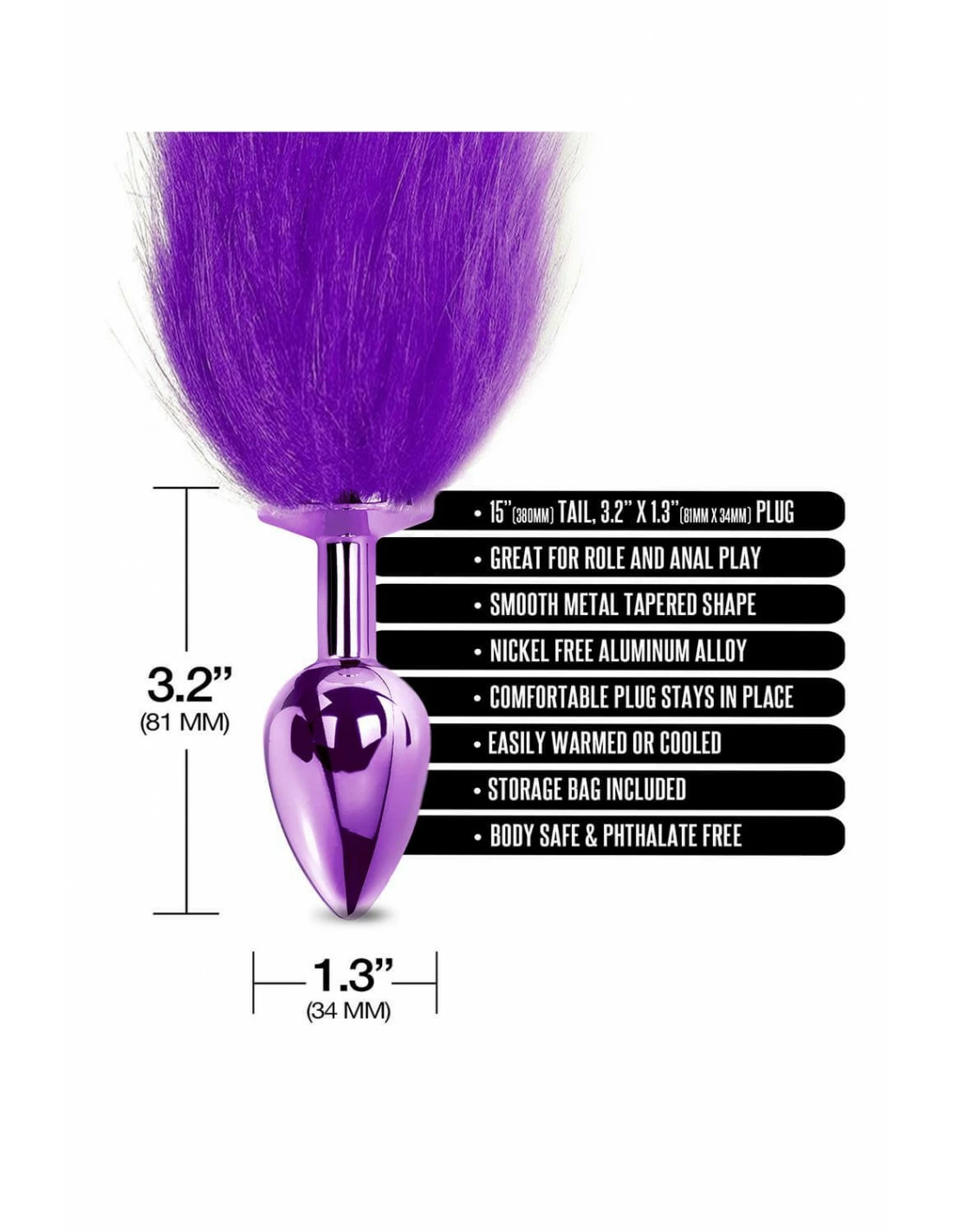 Global Novelties Nixie Metal Butt Plug With Ombre Tail Purple Metallic - Afbeelding 2