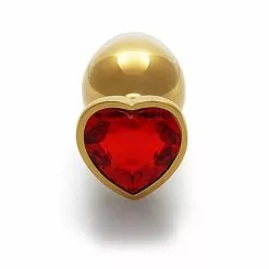 Ouch! Ouch Heart Gem Butt Plug Large Gold Ruby Red