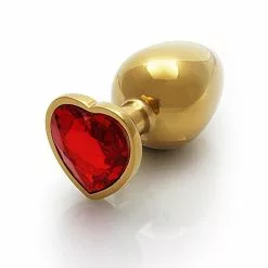 Ouch! Ouch Heart Gem Butt Plug Medium Gold Ruby Red