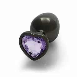Ouch! Ouch Heart Gem Butt Plug Medium Gunmetal Amethyst Purple