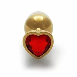 Ouch! Ouch Heart Gem Butt Plug Small Gold Ruby Red