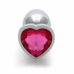 Ouch! Ouch Heart Gem Butt Plug Small Silver Rubellite Pink