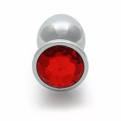Ouch! Ouch Round Gem Butt Plug Large Silver Ruby Red
