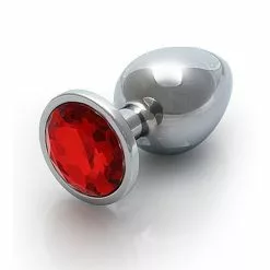 Ouch! Ouch Round Gem Butt Plug Medium Silver Ruby Red