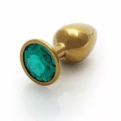 Ouch! Ouch Round Gem Butt Plug Small Gold Emerald Green